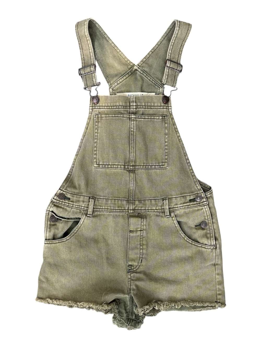 Brandy Melville Distressed Mini Shortalls Faded Olive Green M